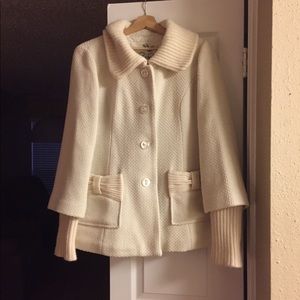 Anthropologie Cream Bow Pocket Winter Coat Preppy